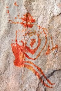 San Rock Art - Curious Circles with human in metaphysical state - Zoomed